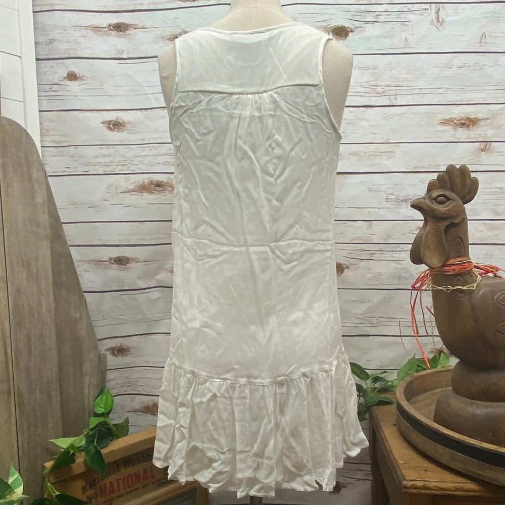Flying Tomato Embroidered Mini Dress Small BoHo Sleeveless Ivory Ruffled Hem - Picture 8 of 12